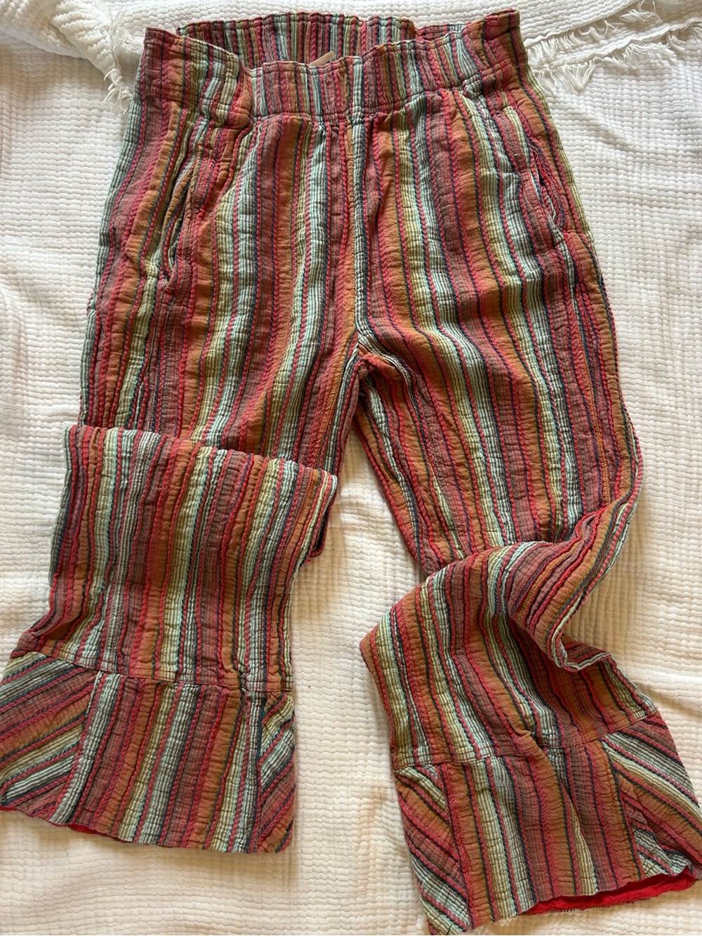 Free People Striped Wide-Leg Pants in Rust, Olive & Cream